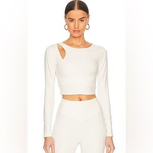 NWOT Le Ore Fiori Asymmetrical Long Sleeve Crop Top in Canvas Sz Small